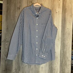 Izod Navy and White Checkered Button Down Shirt